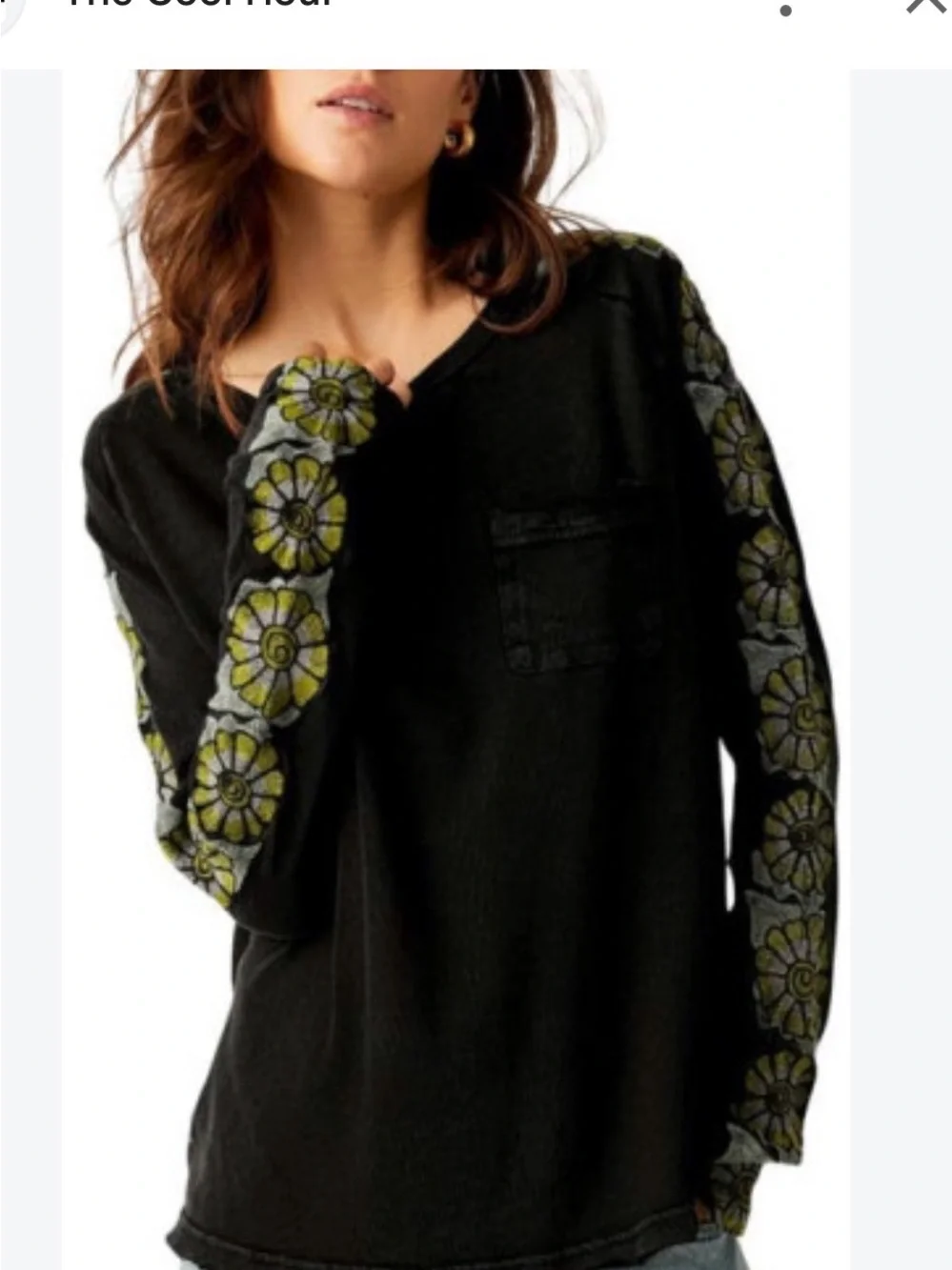 Free People On the Vine Print Sleeve Rib Top